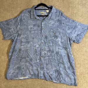 Hawaiian Shirt Mens 4XB Blue Rayon Floral Travel Casual Beach Camp Batik Bay Dad